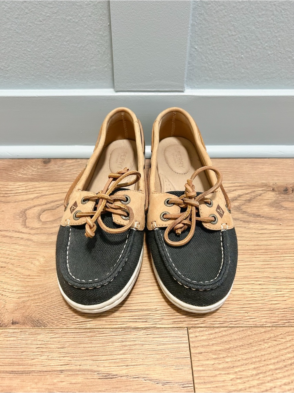 Sperry Top-Sider Canvas & Leather Boat Shoes - Black and Tan - Size 6.5